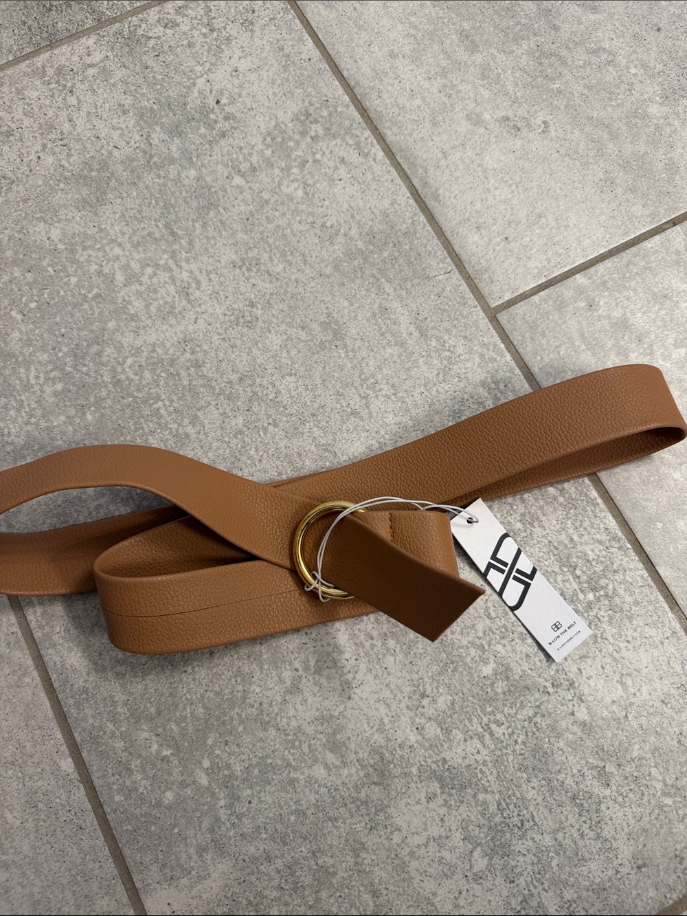 B-Low the Belt Tan Leather-Look Belt with Gold Ring Buckle